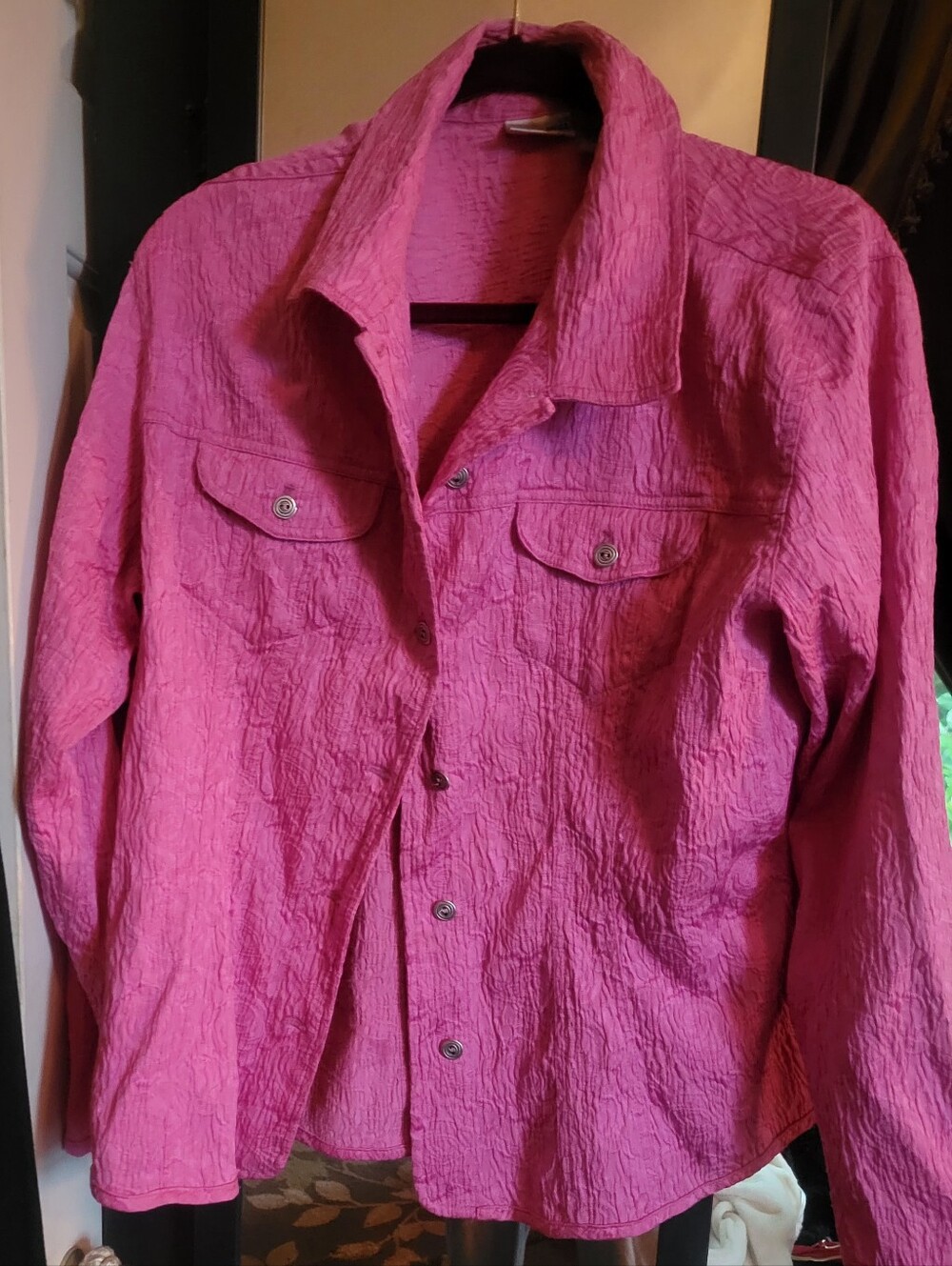 Women's Textured Long-Sleeve Shirt Jacket in Pink